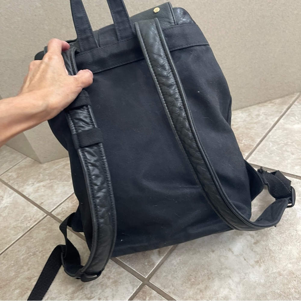 Fiocci Black‎ Made In Italy Backpack  Pockets Leather & Canvas Adjustable Straps - Picture 2 of 14